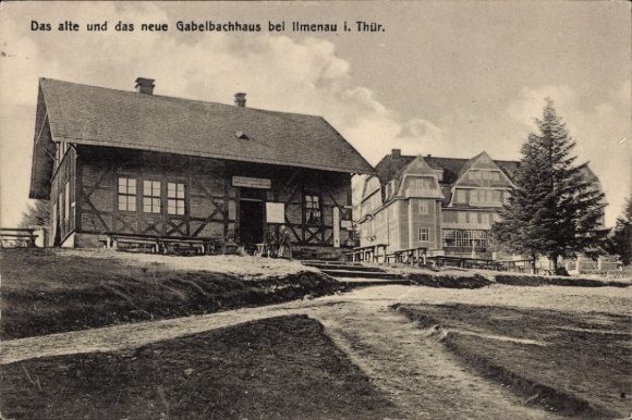 Postcard Ilmenau in Thuringia, old and new Gabelbach houses, Thuringian Forest, view of buildings