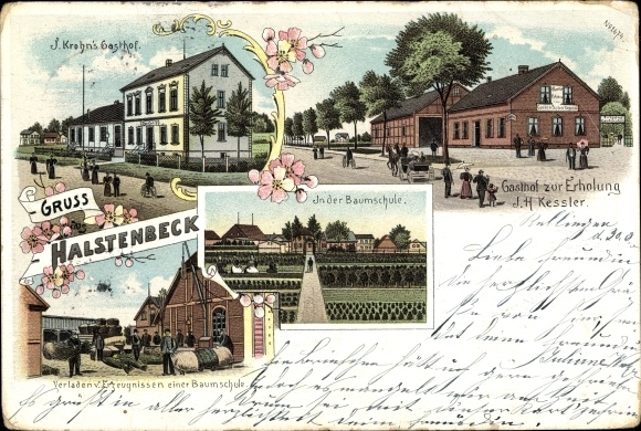 litho Halstenbek in Holstein, herberg J. Krohn, herberg voor recreatie JH Kessler, boomkwekerij