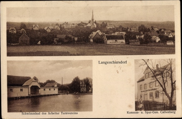 Postcard Langenchursdorf Callenberg in Saxony, swimming pool of the workers&#39; gymnastics club, consumer cooperative