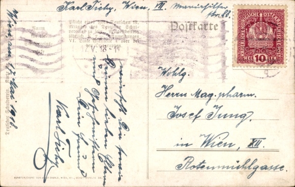 Embossed Postcard Congratulations Pentecost, musician man, German School Association