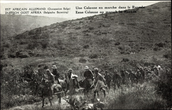 Postcard Deutsch Ostafrika Ruanda, A Marching Column, Belgian Occupation