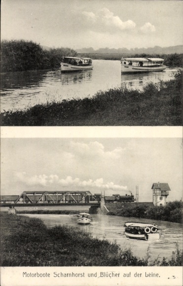 Postcard Rethen Laatzen an der Leine, motorboats Scharnhorst and Blücher