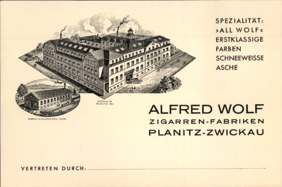 Postcard Planitz Zwickau in Saxony, Cigar factories Alfred Wolf