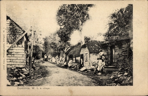 Ak Dominica British West Indies Karibik, Dorfpartie