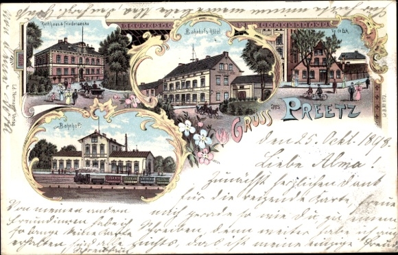 Litho Preetz in Holstein, Bahnhof, Gleisseite, Bahnhofs Hotel, Rathaus
