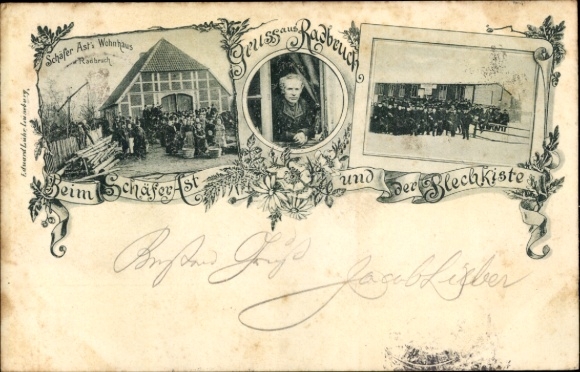Postcard Radbruch in Lower Saxony, Schäfer Ast's house, tin box