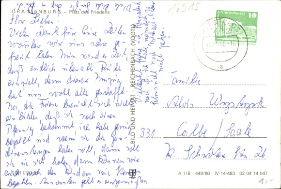 Postcard Oranienburg in Brandenburg, Peace Square