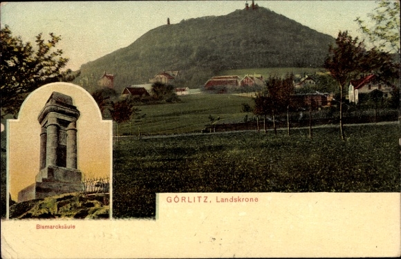 Ak Görlitz in der Lausitz, Landeskrone, Bismarcksäule