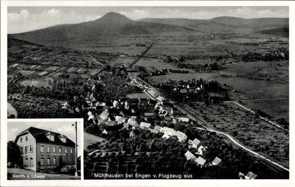 Ak Mühlhausen Ehingen im Hegau, Fliegeraufnahme, Gasthaus zum Löwen