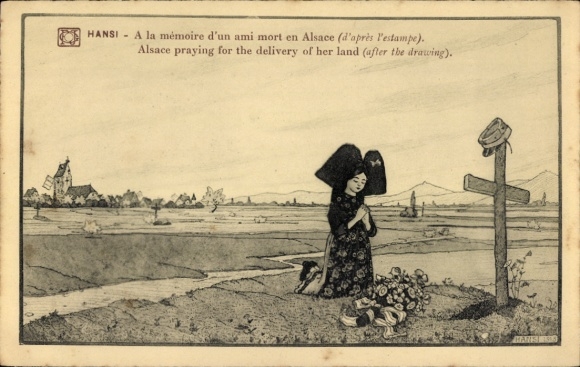 Artist Postcard Hansi, Jean Jacques Waltz, In memory of a friend who died in Alsace