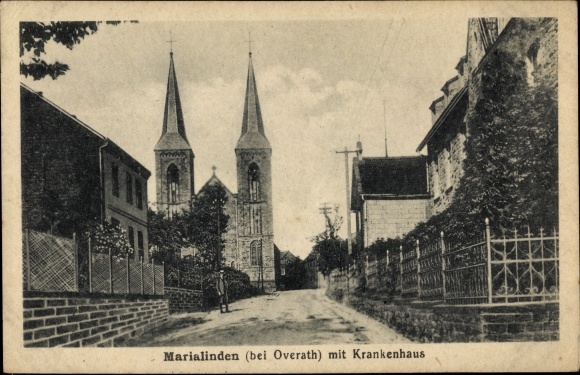 Postcard Marialinden Overath in the Bergisches Land, part of the street, church, hospital