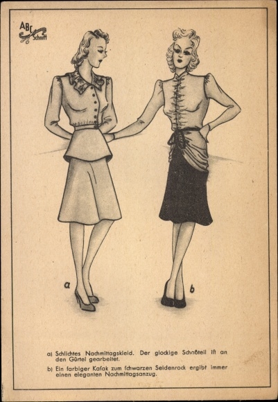 Postcard women&#39;s fashion, pattern ABC cut, afternoon dress, afternoon suit made of Kasak and skirt
