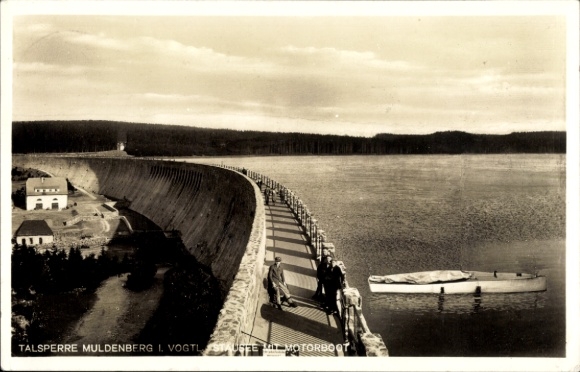 Postcard Muldenberg Grünbach in Vogtland, Muldenberg Dam, view of the dam wall