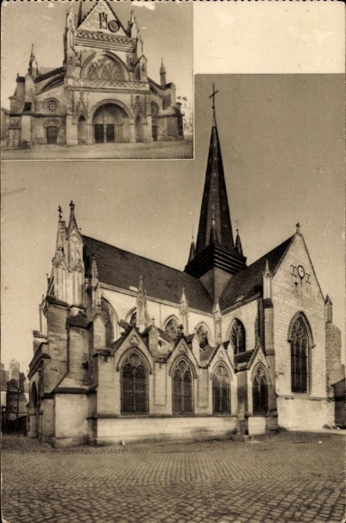 Ak Notre Dame de Liesse Aisne, Basiliek, uitzicht van buitenaf, gotische architectuur, geen persoonlijk
