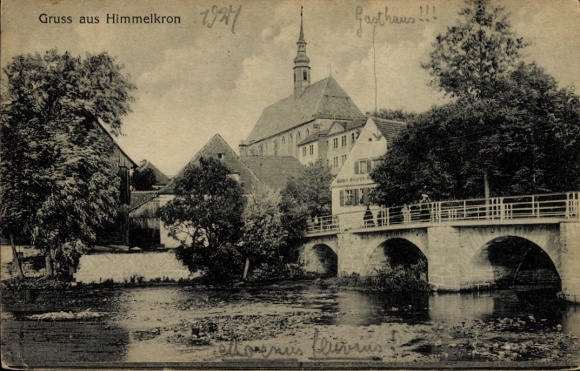 Ak Himmelkron in Opper-Franken, gedeeltelijk zicht, brug, herberg