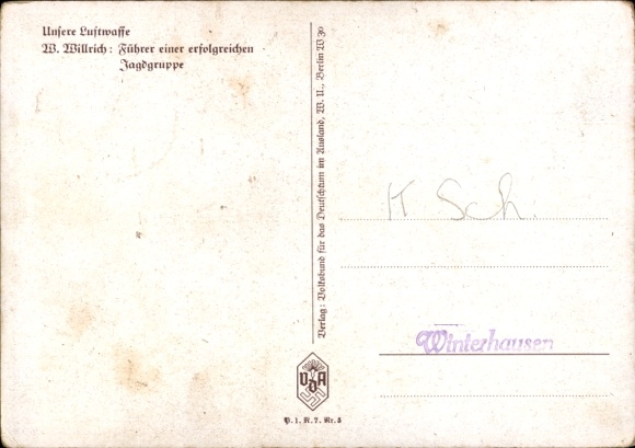 Artist Postcard Willrich, Wolfgang, leader of a successful fighter group, Luftwaffe, VDA P 1 R 7 No. 5