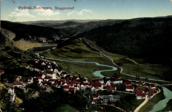 Ak Muggendorf Wiesenttal Fränkische Schweiz, Fränk. Schweiz, idyllische Landschaft, kleine Häuser