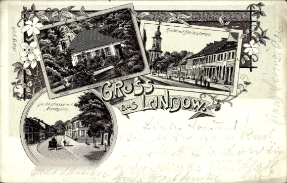 Chromo-Litho Lindow in der Mark, Breitestraße, Church, Market Square