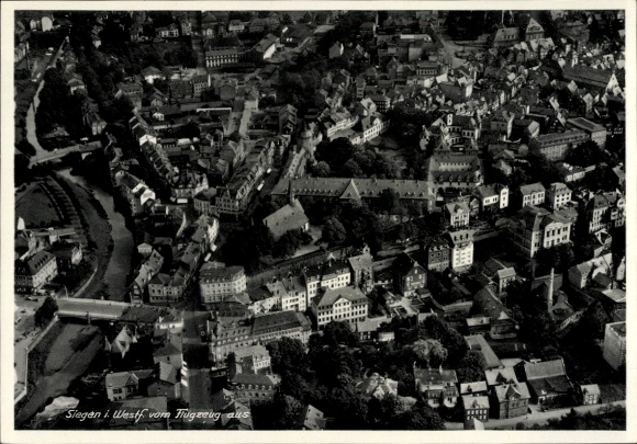 Postcard Siegen in Westphalia, aerial view of old city architecture