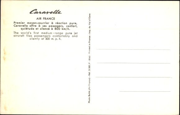 Postcard French passenger plane, Air France, Caravelle