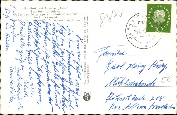 Postcard Bernstein am Wald Schwarzenbach on the Saale in Upper Franconia, Gasthof Pension Fels