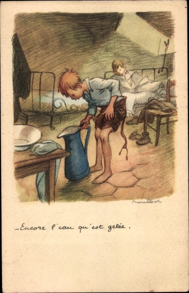 Artist Postcard Poulbot, Francisque, Still the water that is frozen, National League against the Taudis