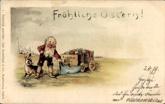 Ak Glückwunsch Ostern, Osterhase, Zwerg, Ostereier