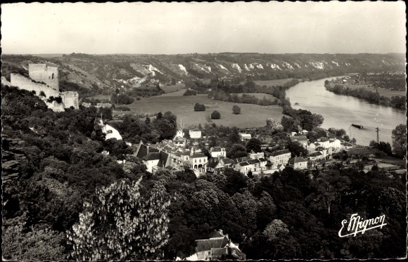 Ak La Roche Guyon Val d’Oise, La Vallee de la Seine vers Mantes, Panorama