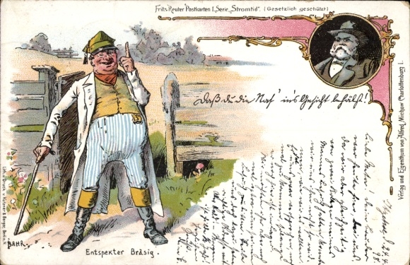 Kunstenaar litho Bahr, Fritz Reuter Postkaarten I, Stromtid-serie, Entspekter Bräsig