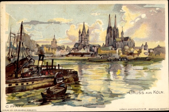Artist Chromo-Litho Pfaff, C., Cologne on the Rhine, View of the town