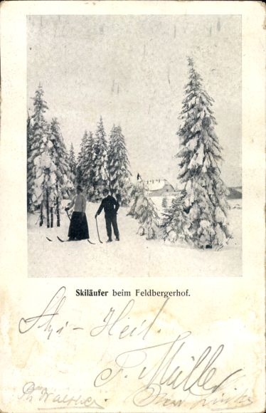 Ak Feldberg im Schwarzwald, Skiläufer beim Hotel Feldberger Hof