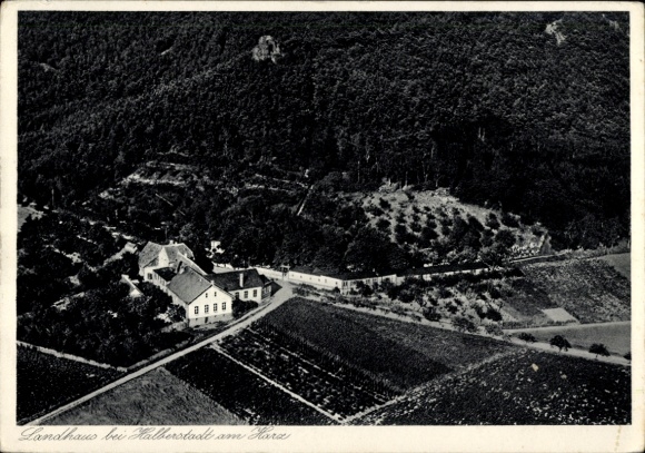 Postcard Halberstadt am Harz, Landhaus am Gläserner Mönch, aerial photograph