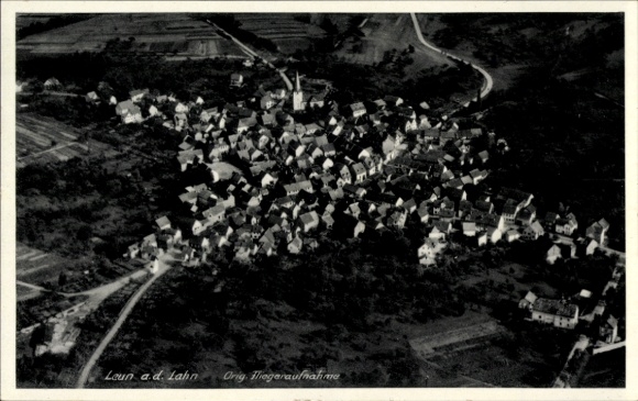 Postcard Leun an der Lahn Hessen, aerial photograph