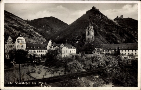 Ak Bornhofen am Rhein, Teilansicht, Kirche, feindliche Brüder