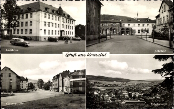 Postcard Kreuztal in Westphalia, Amtshaus, Bahnhof, Kaiserstraße, total view