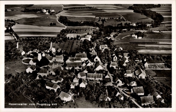 Postcard Hasenweiler Horgenzell in Upper Swabia Württemberg, aerial photograph