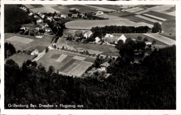 Postcard Grillenburg Tharandt Saxony, aerial photograph