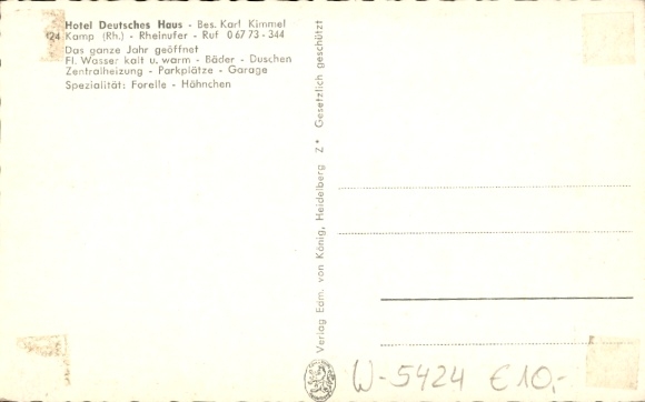Postcard Kamp Bornhofen am Rhein, Hotel Deutsches Haus