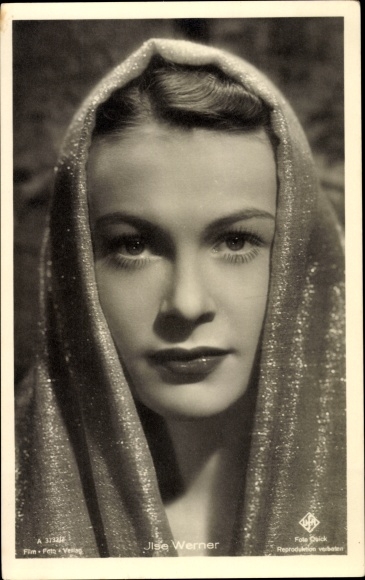 Postcard actress Ilse Werner, portrait with veil, Ufa Film