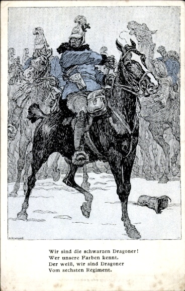 Künstler Ak Kuk Armee, Schwarze Dragoner vom 6. Regiment, Gedicht, Die Muskete, 1. WK