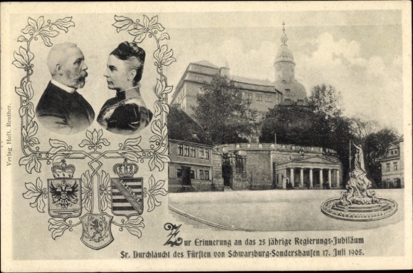 Postcard Sondershausen, Castle, Prince of Schwarzburg Sondershausen, 25th anniversary of reign 1905