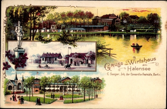 Litho Berlin Grunewald Halensee, Wirtshaus am Halensee