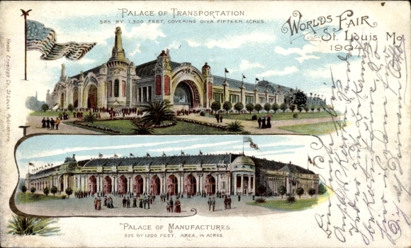 Chromo-Litho St. Louis Missouri USA, Worlds Fair St. Louis 1904, Palace of Transportation / Manufactures