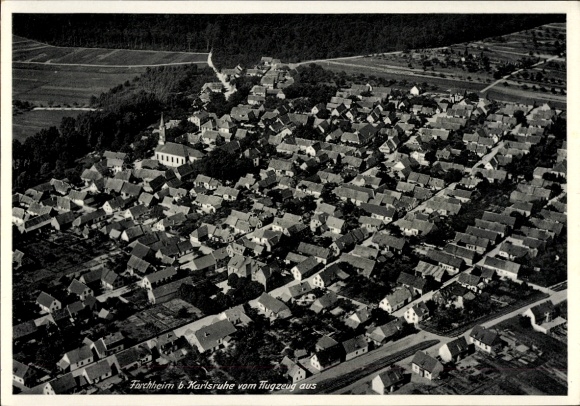 Postcard Forchheim (near Karlsruhe) Rheinstetten in Baden, aerial photograph