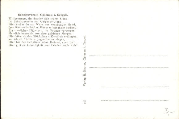 Postcard Gelenau in the Ore Mountains, carving association, carving home