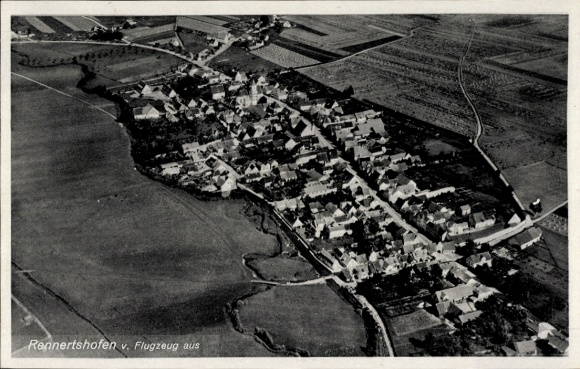 Postcard Rennertshofen in Upper Bavaria, aerial view of a village, idyllic landscape, scattered houses