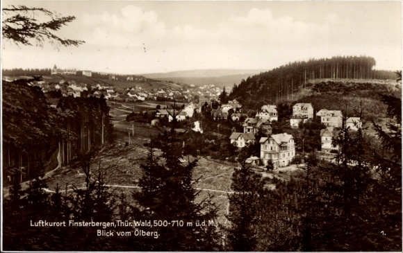 Postcard Finsterbergen Friedrichroda in the Thuringian Forest, climatic health resort Thürwald, view from the Ölberg, landscape