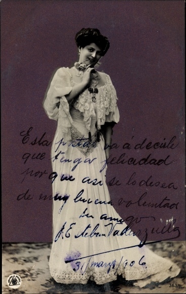Postcard lady in dress, portrait, NPG 363/9, carnation