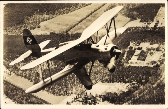 Postcard Deutsche Wehrmacht, Luftwaffe, Arado Ar 95 land reconnaissance aircraft as a night reconnaissance aircraft, biplan