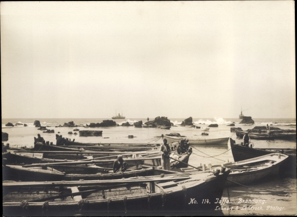 Photo Tel Aviv Jaffa Israel, surf, boats in the harbor, Lehnert &amp; Landrock no. 114